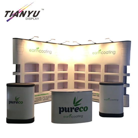 Produsen Disesuaikan Curved Pop up Fabric Tampilan Stand Banner Dinding