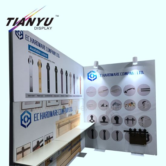 L Shape Aluminium Bingkai Exhibition Booth dengan Pencahayaan Tekstil Printing